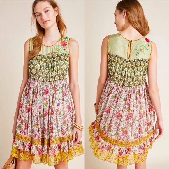 Anthropologie Tanvi Kedia Ananya Tunic Floral Mini Dress - Picture 1 of 10